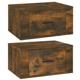 Berkfield Home Wall-mounted Bedside Cabinets 2 pcs Smoked Oak 50x36x25 cm in Brown - Size: 50 x 36 x 25 cm - thumbnail 2