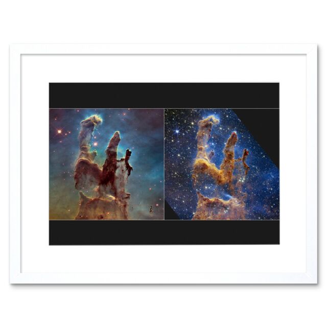 "Artery8 Wall Art Print NASA James Webb Hubble Comparison Space Telescope Pillars of Creation Eagle Nebula Artwork Framed 9X7 Inch - Size: W7"" x H9""" - image 1