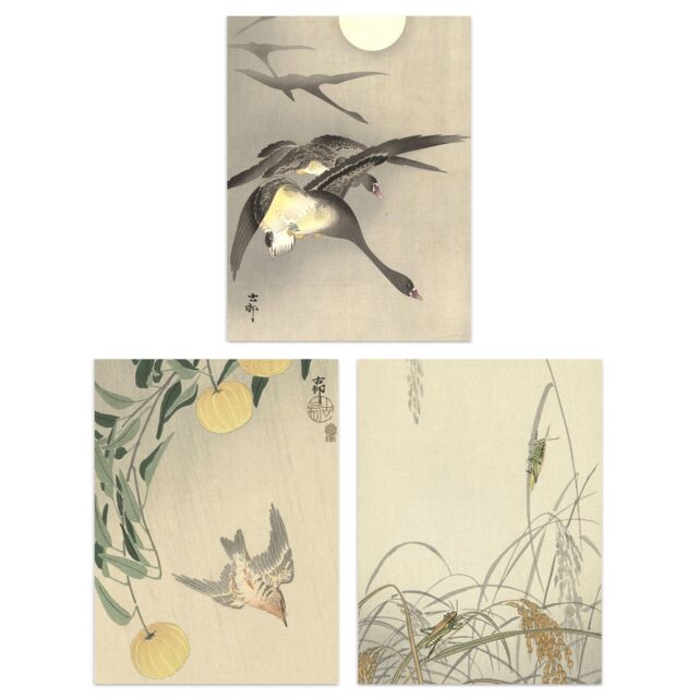 Artery8 Wall Art Print Pack of 3 A4 Ohara Koson Japan Kachō-e Bird & Flower Cuckoo Geese Grasshoppers Japanese Paintings Living Room s Set - image 1