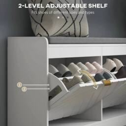 Kelvenix Slim Shoe Storage Bench with Seat in White - Size: 0.6m2 - thumbnail 5