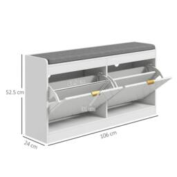 Kelvenix Slim Shoe Storage Bench with Seat in White - Size: 0.6m2 - thumbnail 2