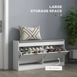 Kelvenix Slim Shoe Storage Bench with Seat in White - Size: 0.6m2 - thumbnail 4