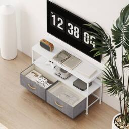 Wyld Haus Avavale 98cm White & Light Grey TV Stand 2 Foldable Fabric Drawers - thumbnail 7