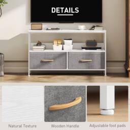 Wyld Haus Avavale 98cm White & Light Grey TV Stand 2 Foldable Fabric Drawers - thumbnail 6