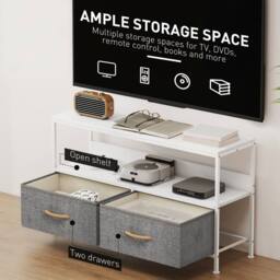Wyld Haus Avavale 98cm White & Light Grey TV Stand 2 Foldable Fabric Drawers - thumbnail 5