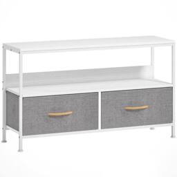 Wyld Haus Avavale 98cm White & Light Grey TV Stand 2 Foldable Fabric Drawers - thumbnail 2