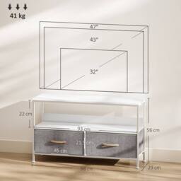 Wyld Haus Avavale 98cm White & Light Grey TV Stand 2 Foldable Fabric Drawers - thumbnail 3
