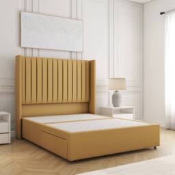 "BSSPOKE Manhattan Divan Bed Plush Velvet 54"" Headboard No Drawers No Mattress in Mustard - Size: Double" - thumbnail 1
