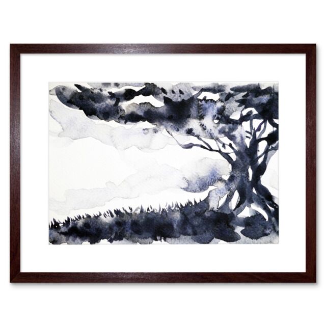 "Artery8 Wall Art Print Ink Abstract Tree Art Framed 9x7 inch in Brown - Size: W7"" x H9""" - image 1
