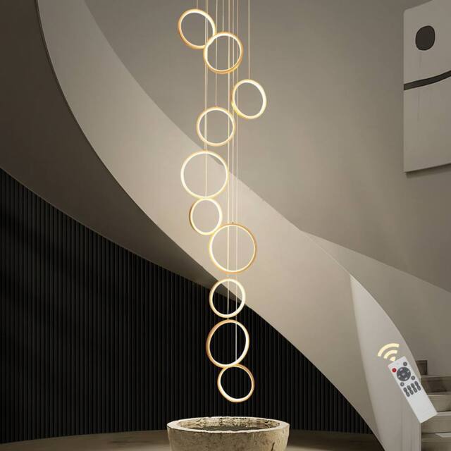 Garwarm 10 Light LED Dimmable Geometric Long Chandelier Hanging Pendant in Metallic Gold - image 1