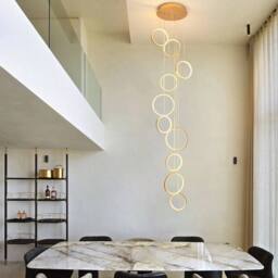 Garwarm 10 Light LED Dimmable Geometric Long Chandelier Hanging Pendant in Metallic Gold - thumbnail 2
