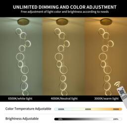 Garwarm 10 Light LED Dimmable Geometric Long Chandelier Hanging Pendant in Metallic Gold - thumbnail 4