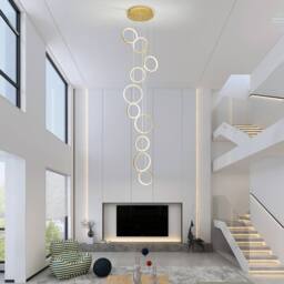 Garwarm 10 Light LED Dimmable Geometric Long Chandelier Hanging Pendant in Metallic Gold - thumbnail 7
