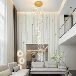 Garwarm 10 Light LED Dimmable Geometric Long Chandelier Hanging Pendant in Metallic Gold - thumbnail 3