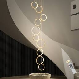 Garwarm 10 Light LED Dimmable Geometric Long Chandelier Hanging Pendant in Metallic Gold - thumbnail 1