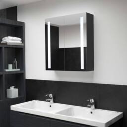 Berkfield Home LED Bathroom Mirror Cabinet 62x14x60 cm in Black - Size: 62 x 14 x 60 cm
