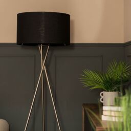 ValueLights Camden Polished Chrome Tripod Floor Lamp with Black Drum Shade & Bulb - thumbnail 2