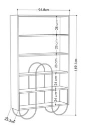 FWStyle 5 Shelf Modern Shelving Display Unit Natural Oak Curved Metal Frame in Brown - thumbnail 2