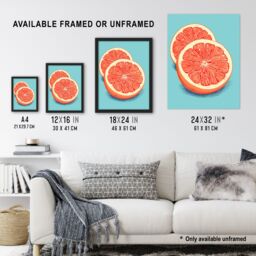 Artery8 Wall Art Print Sliced Grapefruit Duotone Painting Vibrant Blue Orange Kitchen Artwork Framed - Size: A4 - thumbnail 3