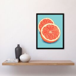 Artery8 Wall Art Print Sliced Grapefruit Duotone Painting Vibrant Blue Orange Kitchen Artwork Framed - Size: A4 - thumbnail 4