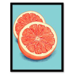 Artery8 Wall Art Print Sliced Grapefruit Duotone Painting Vibrant Blue Orange Kitchen Artwork Framed - Size: A4 - thumbnail 1