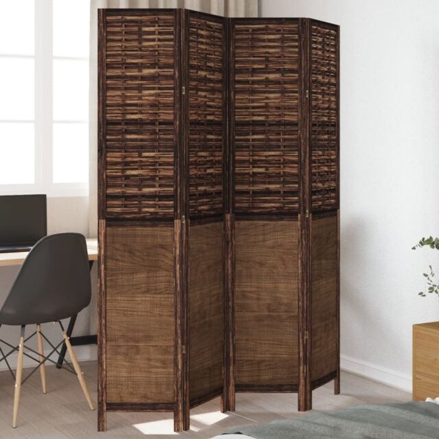 Berkfield Home Room Divider 4 Panels Dark Brown Solid Wood Paulownia - image 1