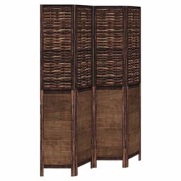 Berkfield Home Room Divider 4 Panels Dark Brown Solid Wood Paulownia - thumbnail 2