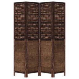 Berkfield Home Room Divider 4 Panels Dark Brown Solid Wood Paulownia - thumbnail 4