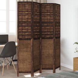 Berkfield Home Room Divider 4 Panels Dark Brown Solid Wood Paulownia