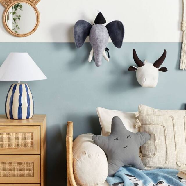 Wyld and Coco Plush Co Elephant Head Wall Decor Grey Cotton Plush Soft Ears and Hat - image 1
