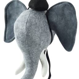Wyld and Coco Plush Co Elephant Head Wall Decor Grey Cotton Plush Soft Ears and Hat - thumbnail 6