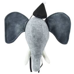 Wyld and Coco Plush Co Elephant Head Wall Decor Grey Cotton Plush Soft Ears and Hat - thumbnail 2