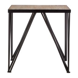 Orsina Square Side Table, Wood Metal Side Table, Industrial Side Table, Wood Top Side Table, Black Iron Side Table in Natural