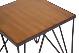 Orsina Square Side Table, Wood Metal Side Table, Industrial Side Table, Wood Top Side Table, Black Iron Side Table in Natural - thumbnail 4