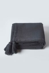 Homescapes Cotton Rajput Ribbed Throw in Black - Size: 150 cm x 200 cm - thumbnail 2