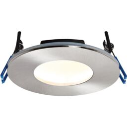 Loops Satin Nickel Recessed Bathroom Downlight - 9W Warm White LED Slim Ceiling Light in Metallics