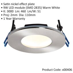 Loops Satin Nickel Recessed Bathroom Downlight - 9W Warm White LED Slim Ceiling Light in Metallics - thumbnail 2