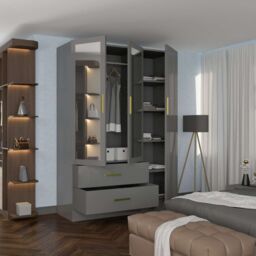 Sliding Wardrobes 4U Modern High Gloss 3 Door Hinged Wardrobe W116cm x H200cm in Grey - thumbnail 3