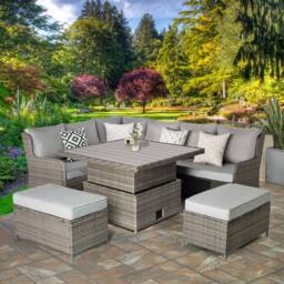 RayGar Verona 7 Seater Rattan Corner Set Adjustable Table Outdoor Polyrattan in Grey - Size: 1 Pack - thumbnail 1