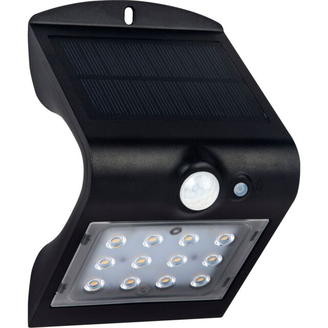 Luceco Solar Guardian PIR Wall Light, IP65, 1.5W, 220lm, 4000K, Black - image 1
