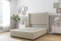 "Comfort Beds Chester Plush Divan Base No Drawers - 54"" Wingback-Footboard in Cream - Size: Double" - thumbnail 3