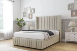 "Comfort Beds Chester Plush Divan Base No Drawers - 54"" Wingback-Footboard in Cream - Size: Double" - thumbnail 2