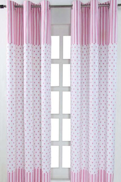 Homescapes Pink Love Hearts Ready Made Eyelet Curtain Pair - Size: 117 cm width x 137 cm drop - image 1