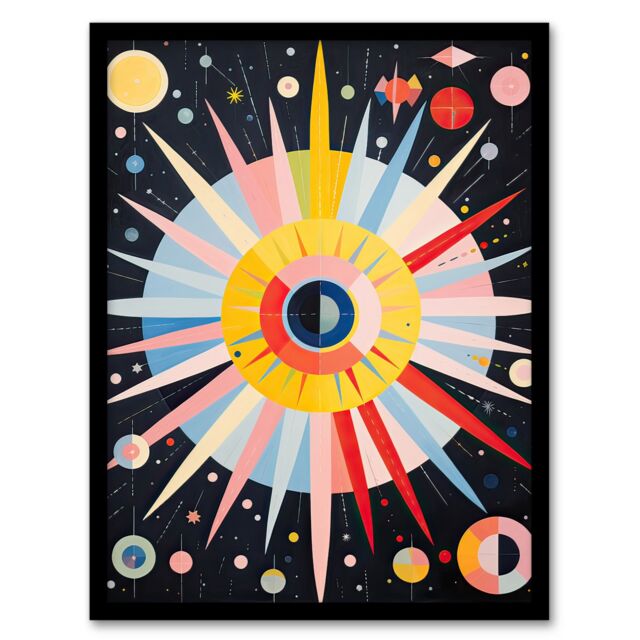 Artery8 Wall Art Print Celestial Navigation Hilma af Klint Style Abstract Oil Painting Planetary Cartography Artwork Framed - Size: A4 - image 1