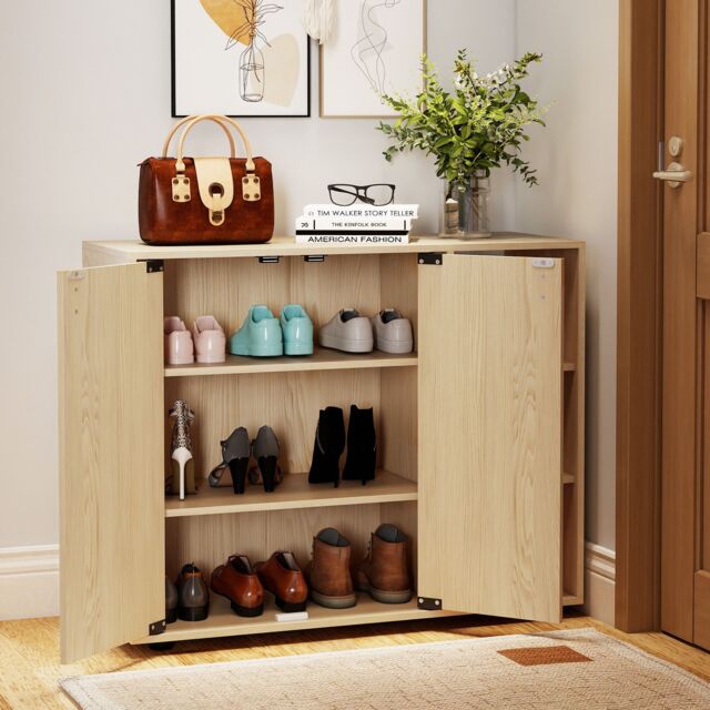 Costway 3-Tier Shoe Storage Rack Shoe Cabinet with Doors in Natural - image 1