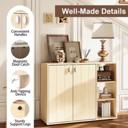Costway 3-Tier Shoe Storage Rack Shoe Cabinet with Doors in Natural - thumbnail 9