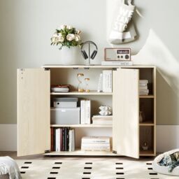 Costway 3-Tier Shoe Storage Rack Shoe Cabinet with Doors in Natural - thumbnail 5