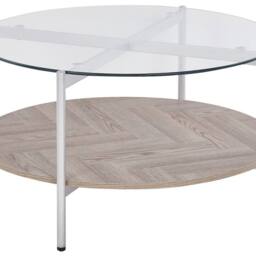 Wyld and Coco Silver Round Coffee Table Tempered Glass Top and Light Wood Shelf 80cm - thumbnail 2