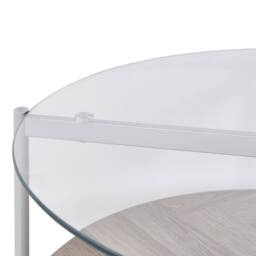 Wyld and Coco Silver Round Coffee Table Tempered Glass Top and Light Wood Shelf 80cm - thumbnail 3
