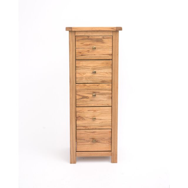 Cabinet Bits Trivento 5 Drawer Narrow Chest of Drawers Brass Knob in Natural - image 1